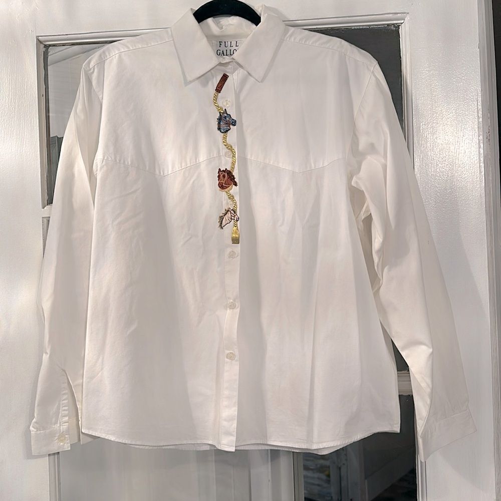 Vintage Full Gallop by Deborah Murray Horse Equestrian Button down